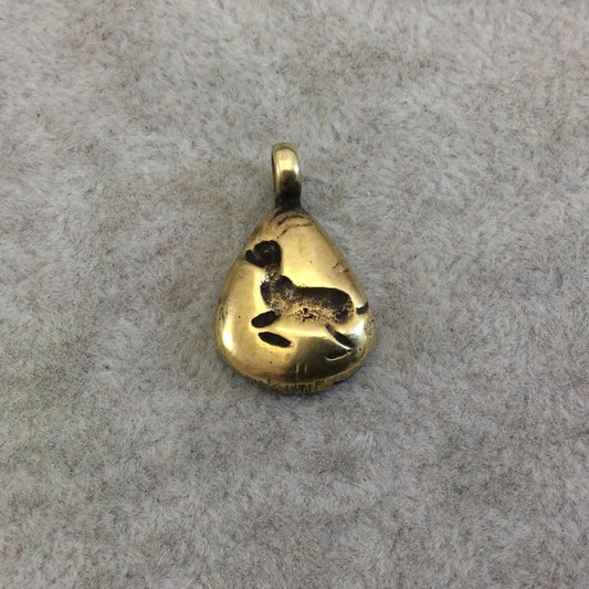 12mm x 15mm Oxidized Gold Plated Rustic Cast Rabbit Icon Copper Triangle Shaped Pendant w/ Attached Ring  - Sold Individually (K-32)