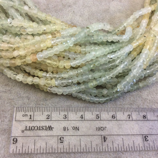 Holiday Special! 3-4mm x 3-4mm Faceted Natural Gradient Prehnite Rondelle Beads - 13" Strand (~ 100 Beads)