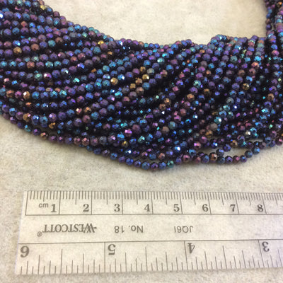 Holiday Special! 3mm x 3mm Faceted Natural Rainbow AB Coated Black Spinel Round Beads - 13" Strand (~ 115 Beads)