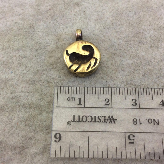 14mm x 14mm Oxidized Gold Plated Rustic Cast Mythical Creature Icon Copper Round Shaped Pendant w/ Attached Ring  - Sold Individually (K-30)