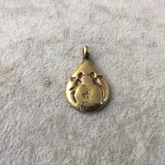 17mm x 22mm Oxidized Gold Plated Rustic Cast Double Birds Icon Copper Teardrop Shaped Pendant w/ Attached Ring  - Sold Individually (K-37)