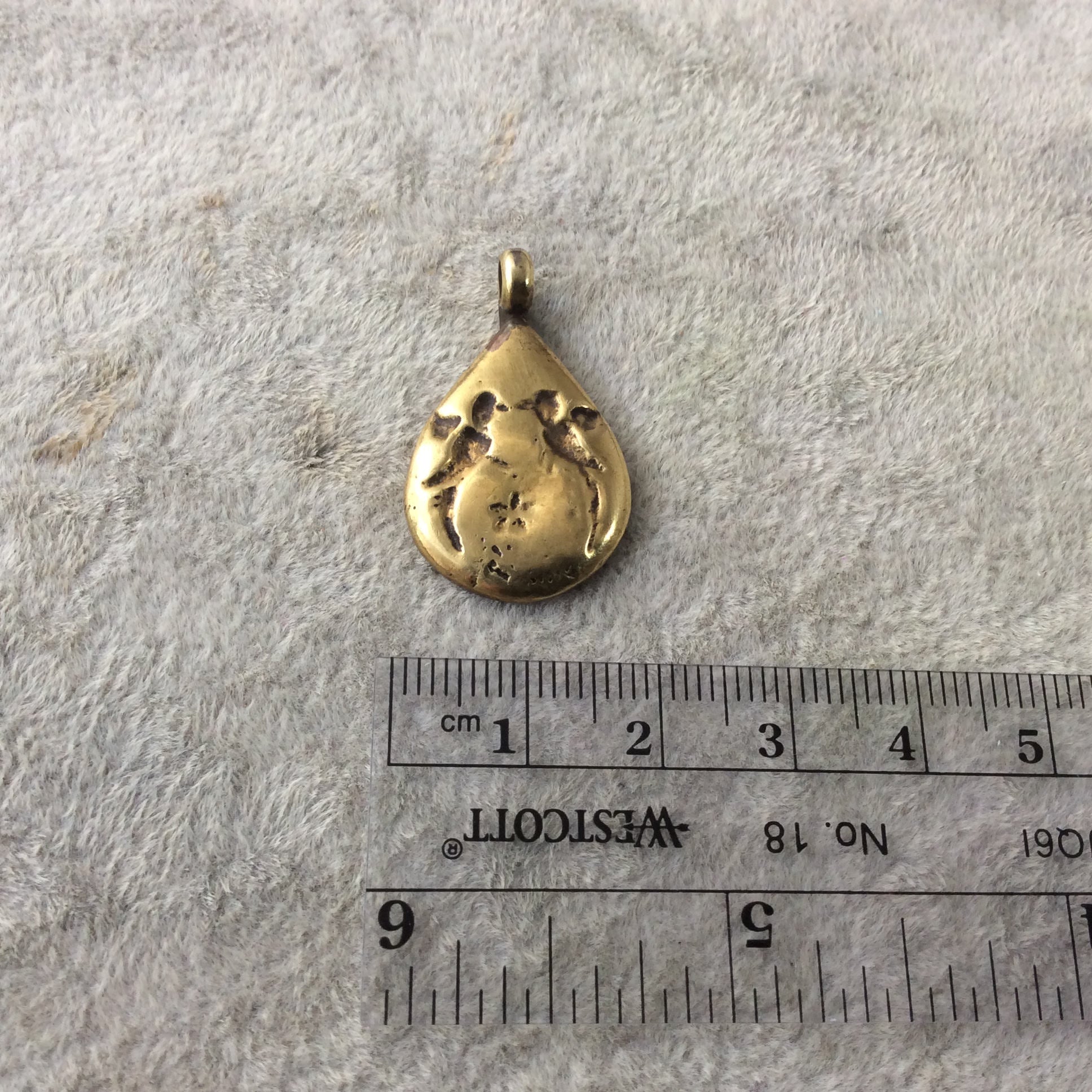 17mm x 22mm Oxidized Gold Plated Rustic Cast Double Birds Icon Copper Teardrop Shaped Pendant w/ Attached Ring  - Sold Individually (K-37)