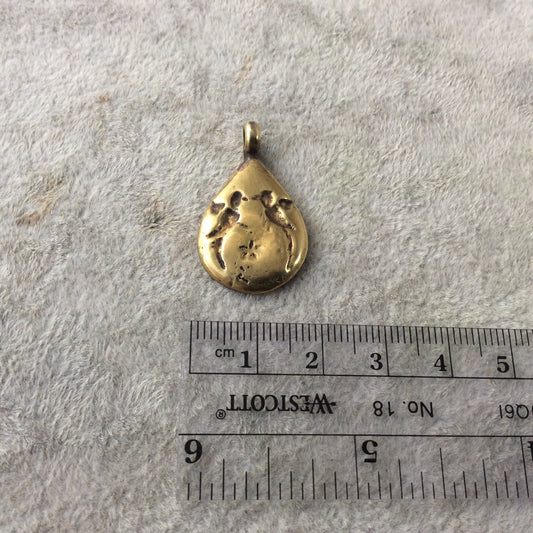 17mm x 22mm Oxidized Gold Plated Rustic Cast Double Birds Icon Copper Teardrop Shaped Pendant w/ Attached Ring  - Sold Individually (K-37)
