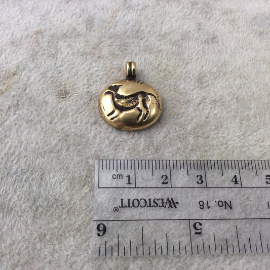 15mm x 18mm Oxidized Gold Plated Rustic Cast Happy Dog Icon Copper Oval Shaped Pendant w/ Attached Ring  - Sold Individually (K-43)