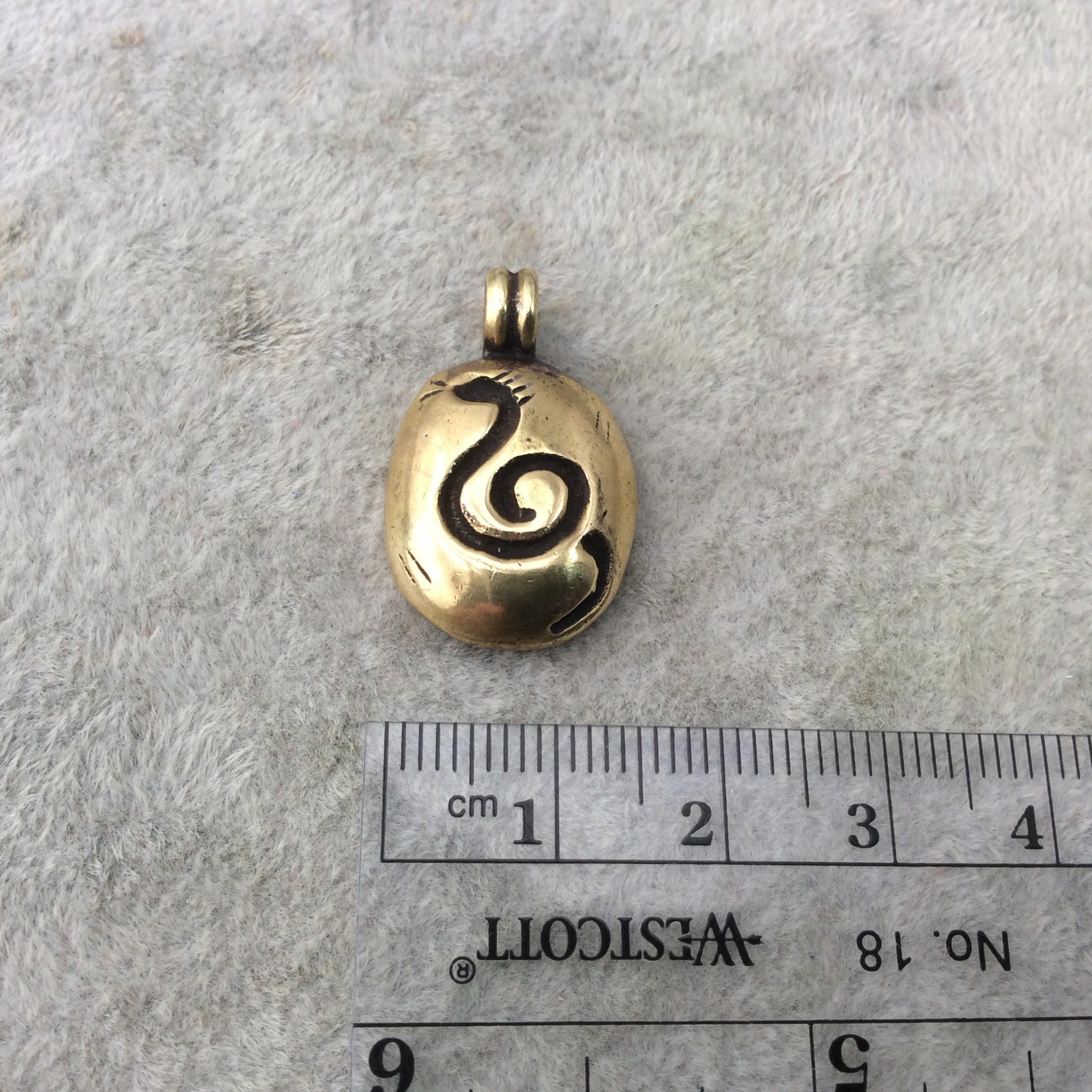 15mm x 18mm Oxidized Gold Plated Rustic Cast Coiled Snake Icon Copper Oval Shaped Pendant w/ Attached Ring  - Sold Individually (K-44)