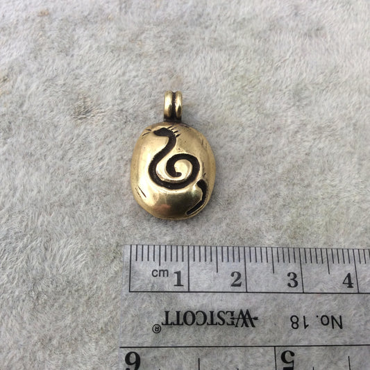 15mm x 18mm Oxidized Gold Plated Rustic Cast Coiled Snake Icon Copper Oval Shaped Pendant w/ Attached Ring  - Sold Individually (K-44)