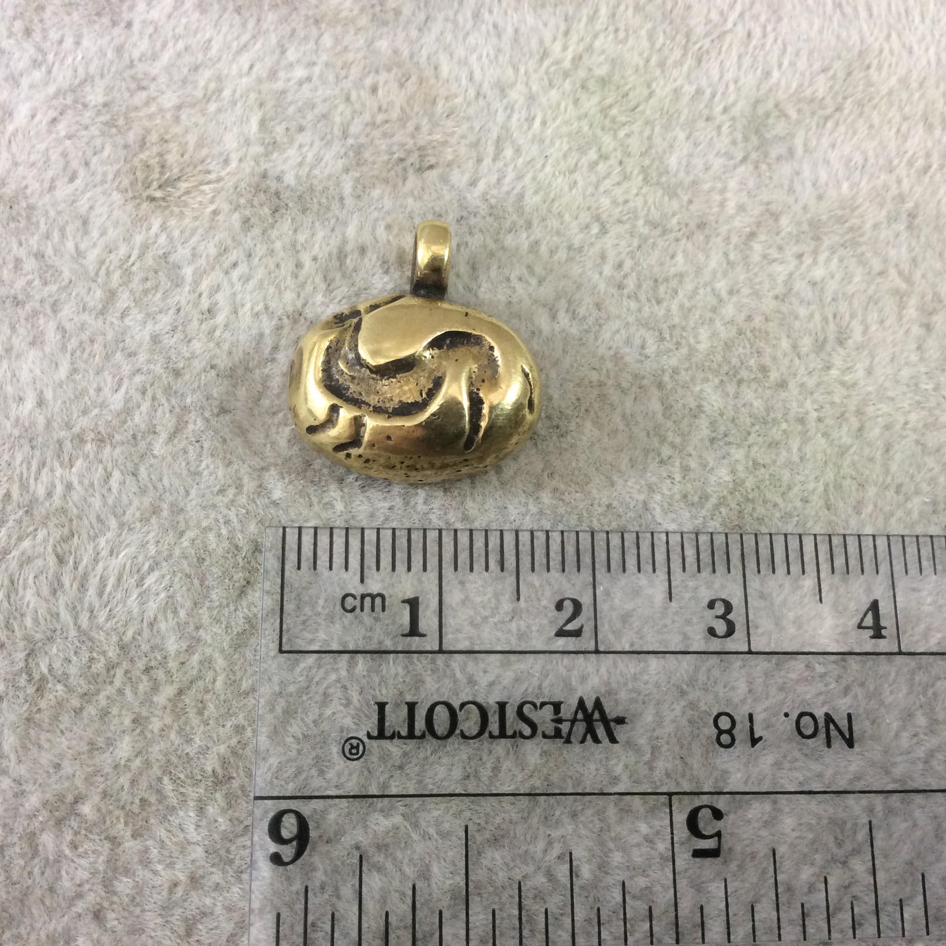 11mm x 16mm Oxidized Gold Plated Rustic Cast Mythical Unicorn Icon Copper Oval Shaped Pendant w/ Attached Ring  - Sold Individually (K-48)