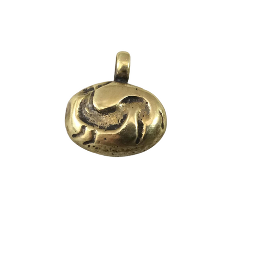 11mm x 16mm Oxidized Gold Plated Rustic Cast Mythical Unicorn Icon Copper Oval Shaped Pendant w/ Attached Ring  - Sold Individually (K-48)
