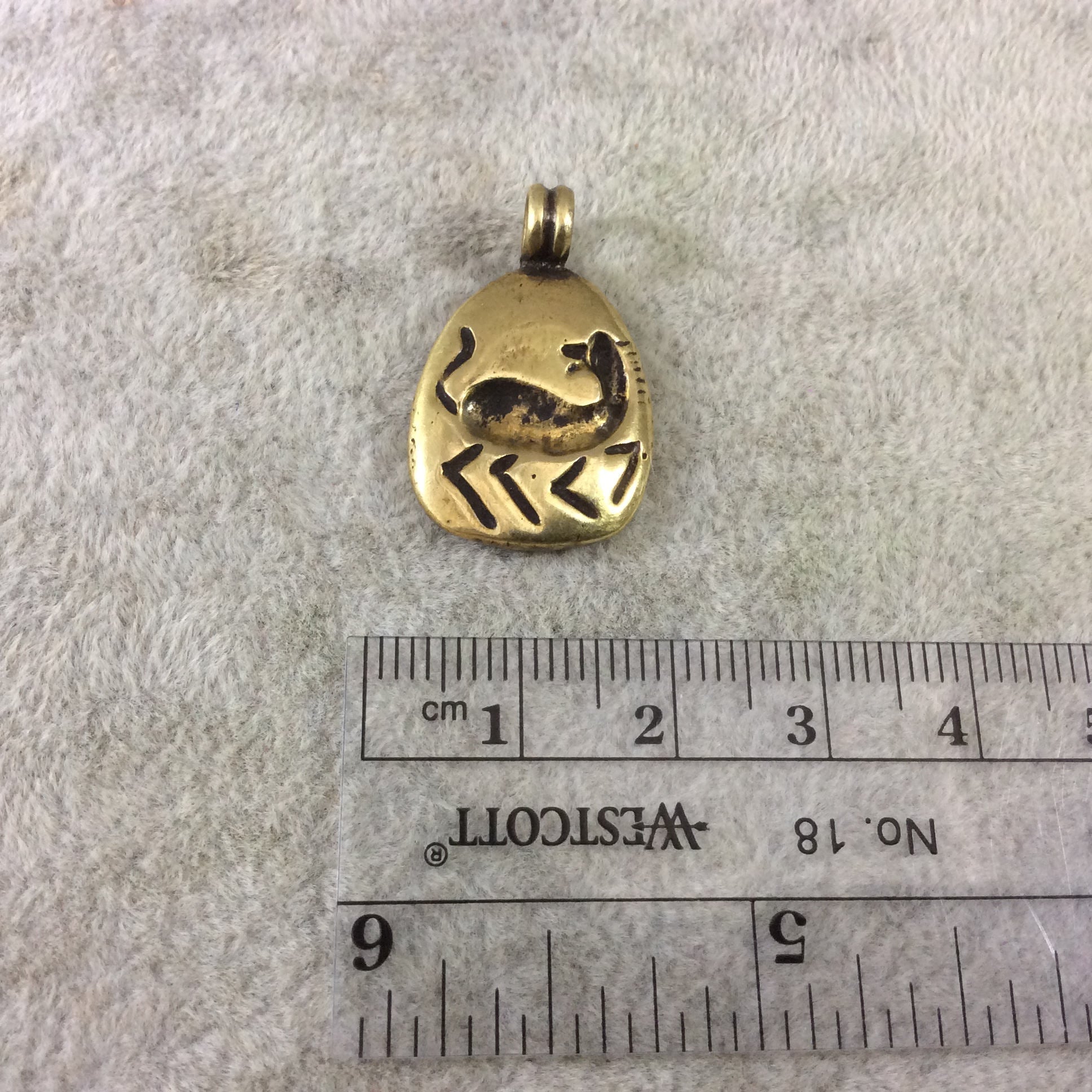 16mm x 20mm Oxidized Gold Plated Rustic Cast Zebra Icon Copper Teardrop Shaped Pendant w/ Attached Ring  - Sold Individually (K-49)