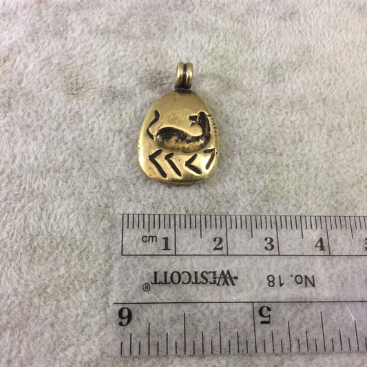 16mm x 20mm Oxidized Gold Plated Rustic Cast Zebra Icon Copper Teardrop Shaped Pendant w/ Attached Ring  - Sold Individually (K-49)