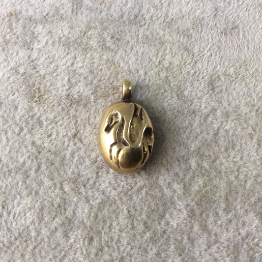13mm x 18mm Oxidized Gold Plated Rustic Cast Winged Pegasus Icon Copper Oval Shaped Pendant w/ Attached Ring  - Sold Individually (K-54)
