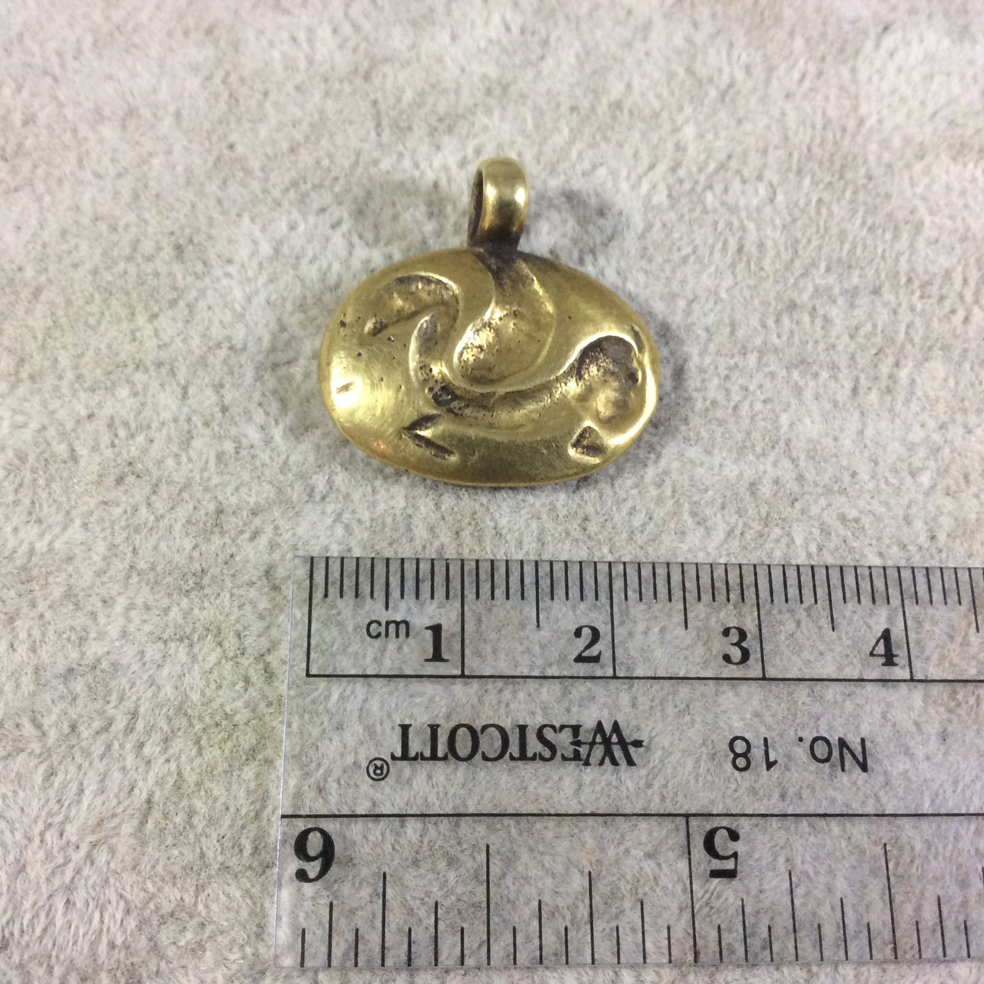 18mm x 25mm Oxidized Gold Plated Rustic Cast Winged Creature Icon Copper Oval Shaped Pendant w/ Attached Ring  - Sold Individually (K-58)
