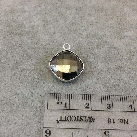 Sterling Silver Faceted Diamond Shaped Natural Pyrite Bezel Pendant Component - Measuring 18mmx18mm - Sold Individually, Random