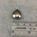 Sterling Silver Faceted Teardrop Shaped Natural Pyrite Bezel Pendant Component - Measuring 15mmx20mm - Sold Individually, Random