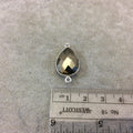 Sterling Silver Faceted Teardrop Shaped Natural Pyrite Bezel Connector Component - Measuring 14mmx18mm - Sold Individually, Random