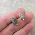 One Pair of Silver Color Coated Natural Druzy Teardrop Shaped Gold Plated Stud Earrings with Attached Jump Rings - Approx. 9mm x 12mm