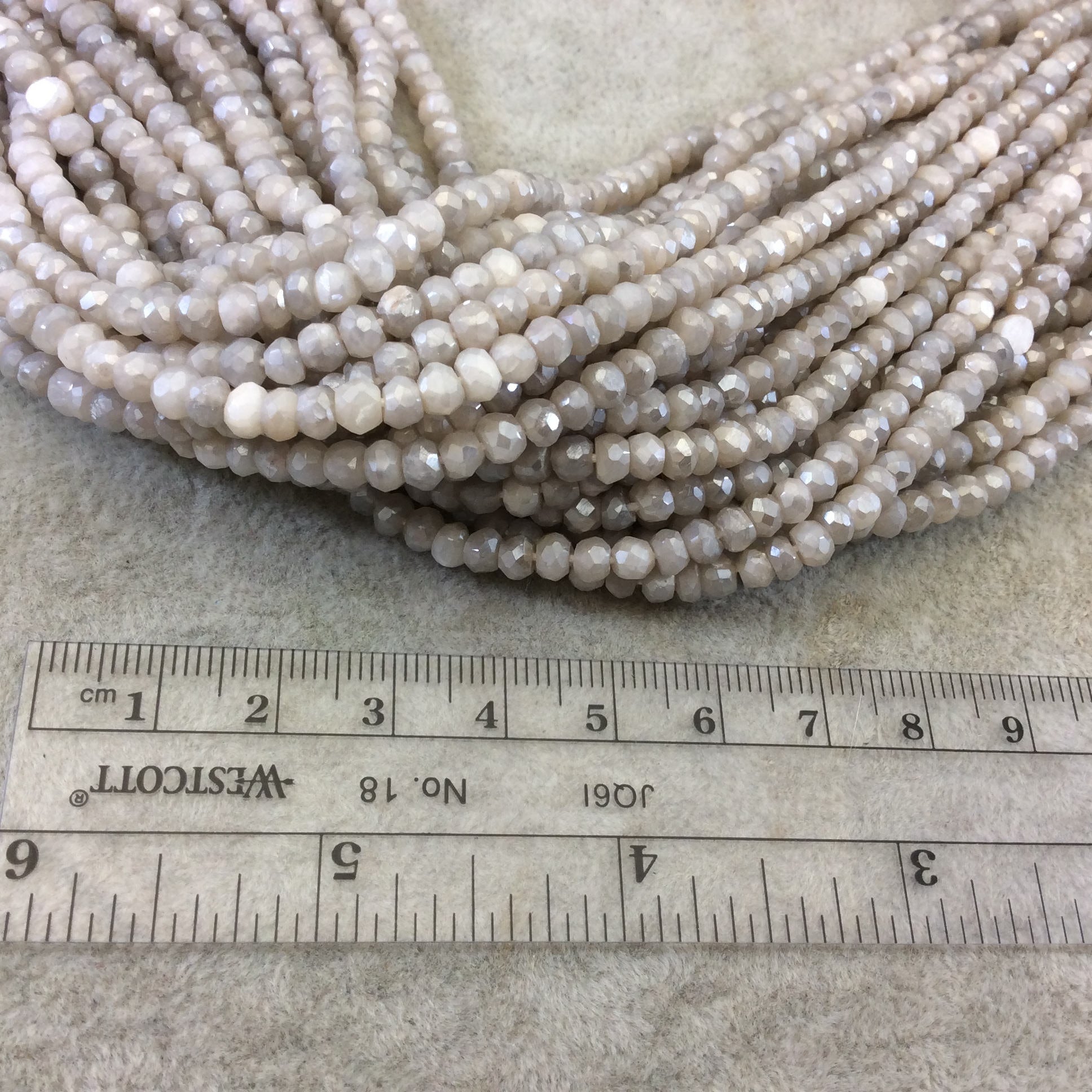 Holiday Special! 3-4mm x 3-4mm Faceted Mystic Natural Gray/White Moonstone Rondelle Beads - Sold per 13" Strand (Approx. 110 Beads)