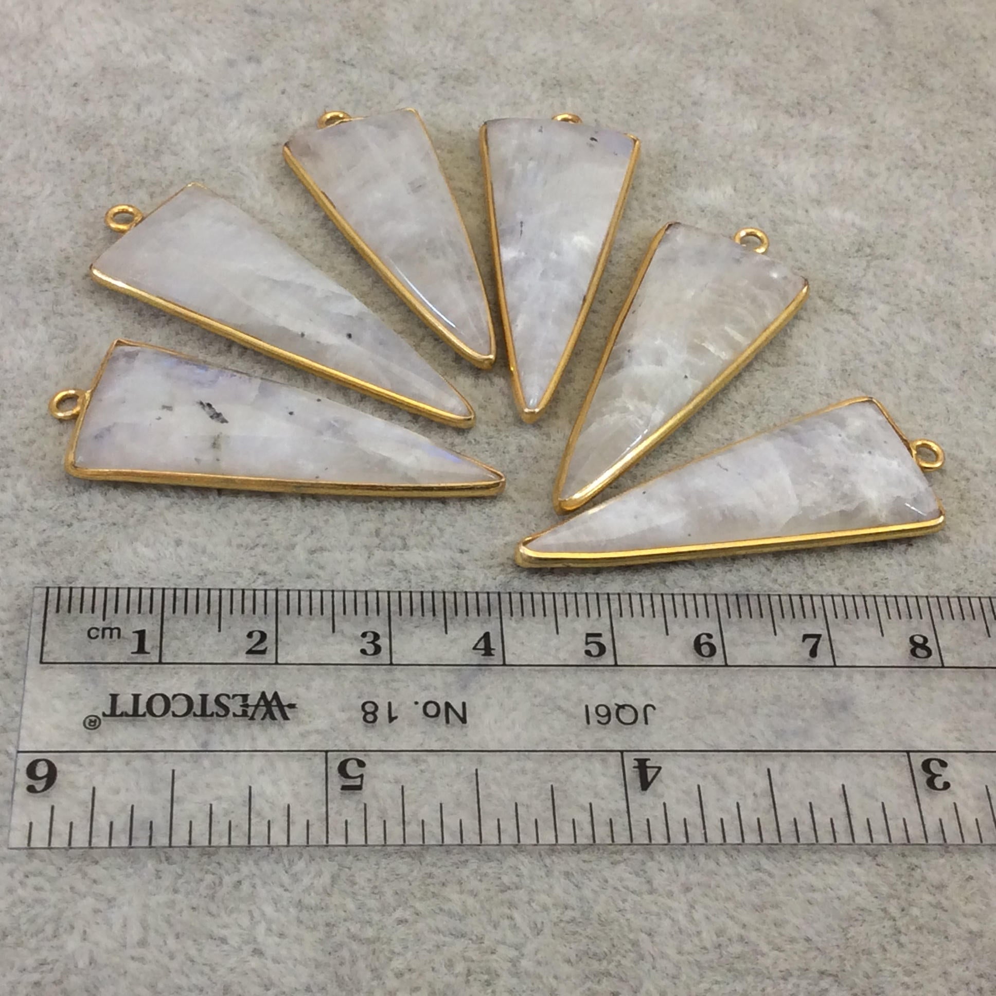 Jeweler's Lot OOAK Gold Plated Natural Moonstone Faceted Flat Back Arrow Assorted Copper Bezel Pendants "MS-20" 37-40mm - Sold As Shown!