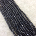 Holiday Special! 3-4mm x 3-4mm Faceted Natural Glossy Black Spinel Rondelle Shaped Beads - 13" Strand (~ 115 Beads)