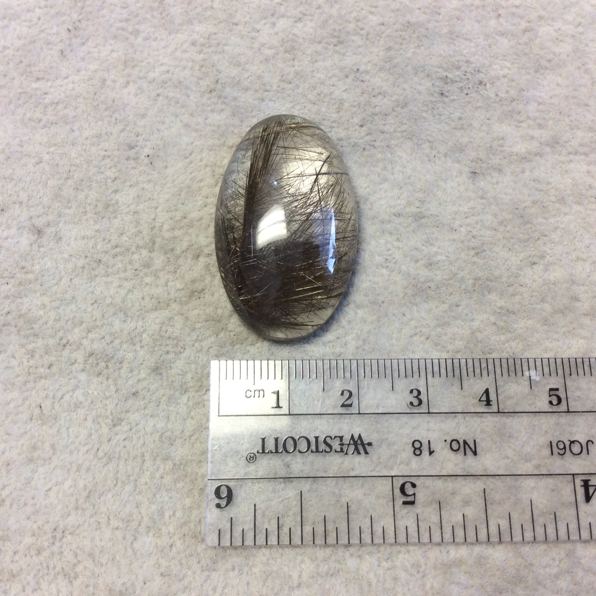 OOAK Natural Rutilated Quartz Oblong Oval Shaped Flat Back Cabochon "A" - Measuring 22mm x 36mm, 8.7mm Dome Height - High Quality Gemstone