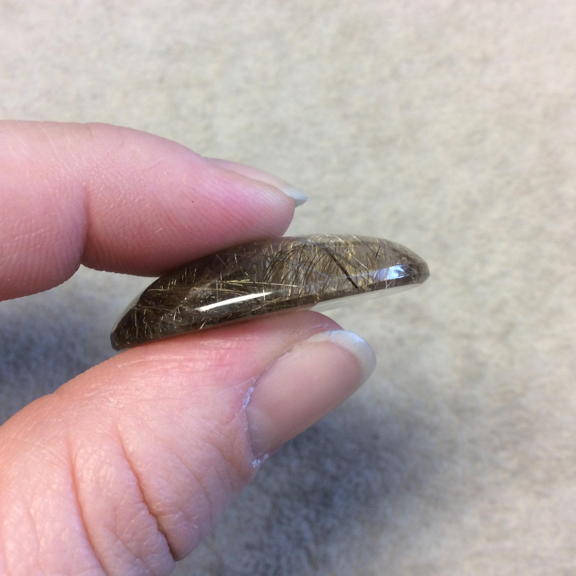 OOAK Natural Rutilated Quartz Oblong Oval Shaped Flat Back Cabochon "A" - Measuring 22mm x 36mm, 8.7mm Dome Height - High Quality Gemstone