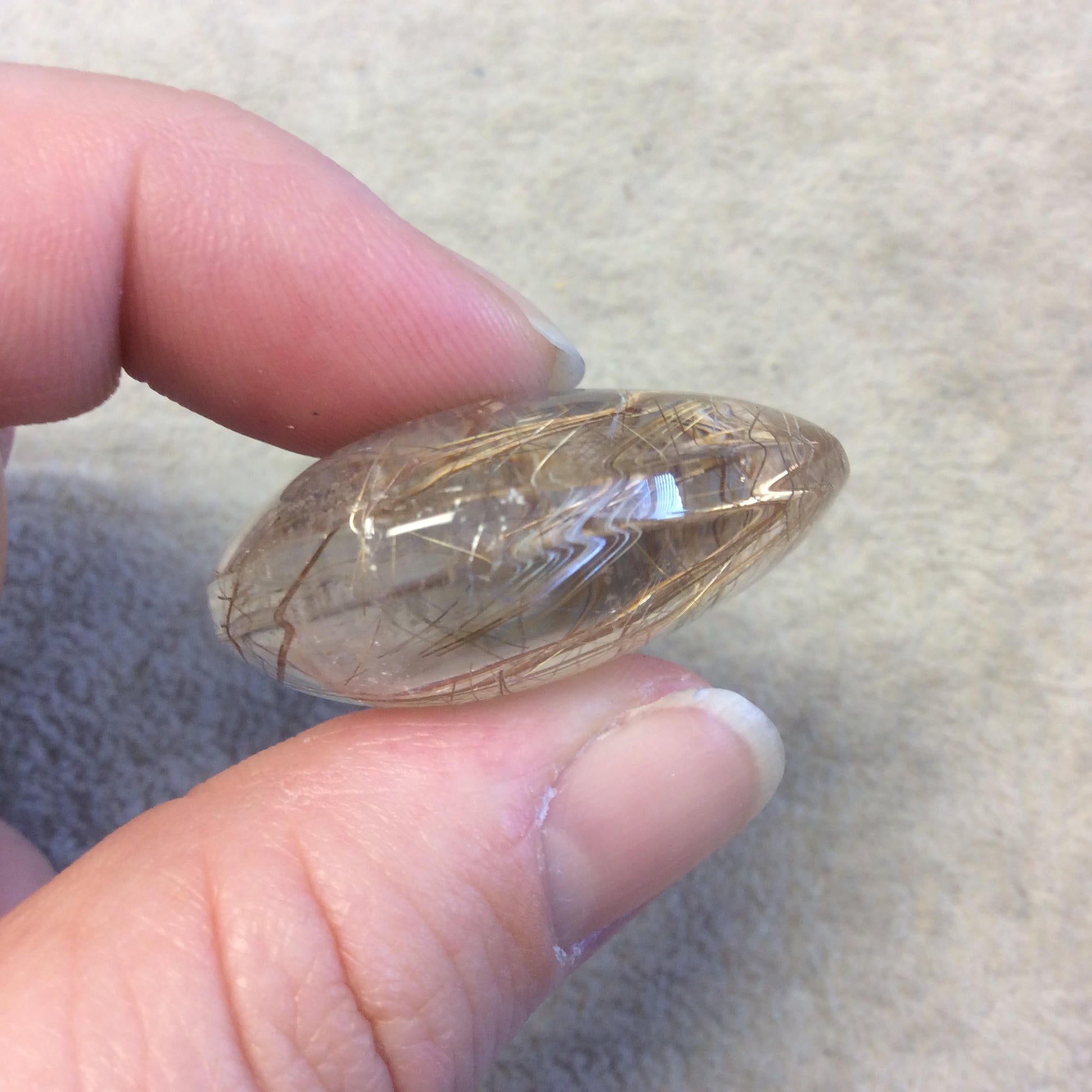 OOAK Natural Rutilated Quartz Teardrop/Pear Shaped Cabochon "N" - Measuring 34mm x 38mm, 16.2mm Total Height - High Quality Gemstone