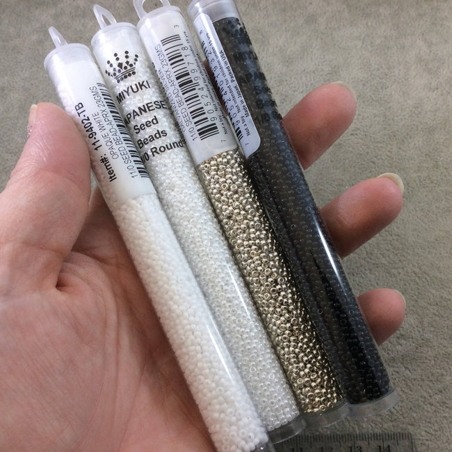 Size 11/0 Semi-Matte Finish Semi-Matte Black Color Miyuki Glass Seed Beads - Sold by 23 Gram Tubes (~ 2500 Beads / Tube) - (11-9401SF)