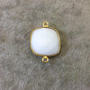 Gold Plated Faceted White Hydro (Lab Created) Chalcedony Square Shaped Bezel Connector - Measuring 18mm x 18mm - Sold Individually