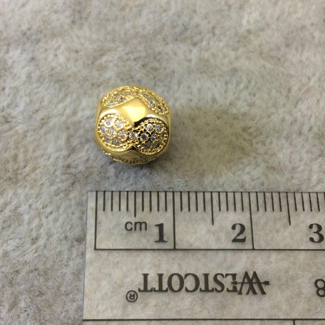 Gold Plated CZ Cubic Zirconia Inlaid Round/Globe/Soccer Ball/Sphere Shaped Bead White CZ - Measures ~ 10mm,  - Sold Individually, RANDOM