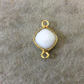 Gold Plated Faceted White Hydro (Lab Created) Chalcedony Diamond Shaped Bezel Connector - Measuring 10mm x 10mm - Sold Individually