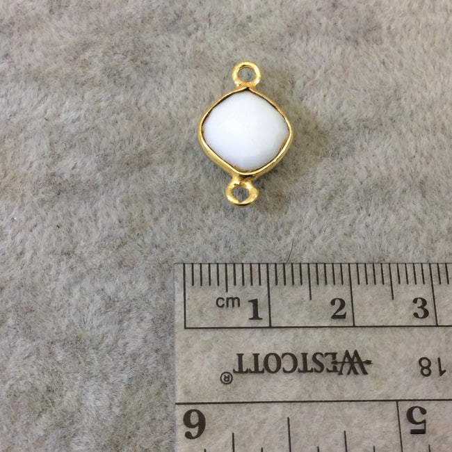 Gold Plated Faceted White Hydro (Lab Created) Chalcedony Diamond Shaped Bezel Connector - Measuring 10mm x 10mm - Sold Individually