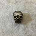 Bronze Plated CZ Cubic Zirconia Inlaid Skull Mask/Ski Mask Shaped Bead With White CZ  -  ~ 9mm x 11mm,  - Sold Individually, Random