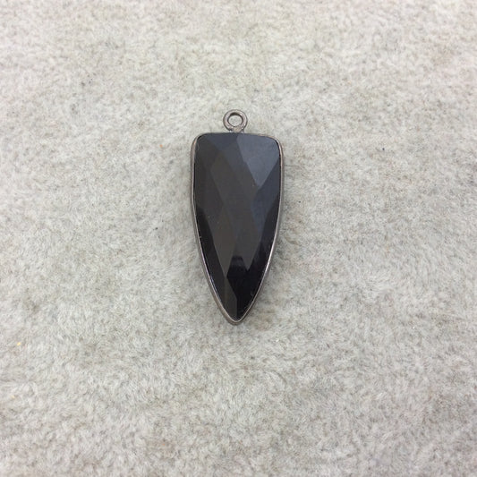 Gunmetal Plated Faceted Black Hydro (Lab Created) Onyx Inverted Triangle Shaped Bezel Pendant - Measuring 12mm x 28mm - Sold Individually
