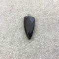 Gunmetal Plated Faceted Black Hydro (Lab Created) Onyx Inverted Triangle Shaped Bezel Pendant - Measuring 12mm x 28mm - Sold Individually