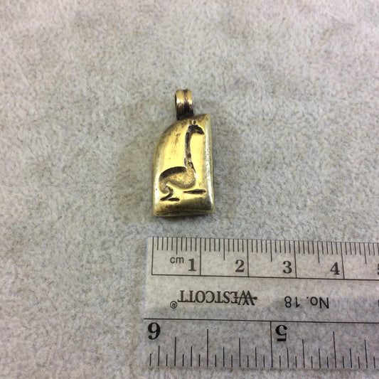 13mm x 22mm Oxidized Gold Plated Rustic Cast Resting Giraffe Icon Copper Sail Shaped Pendant w/ Attached Ring  - Sold Individually (K-75)