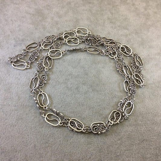 39" Silver Finish Chain and Swirl Necklace  14mm Open Links - Smooth and Twisted Design - No Clasp - Sold Individually As Shown!