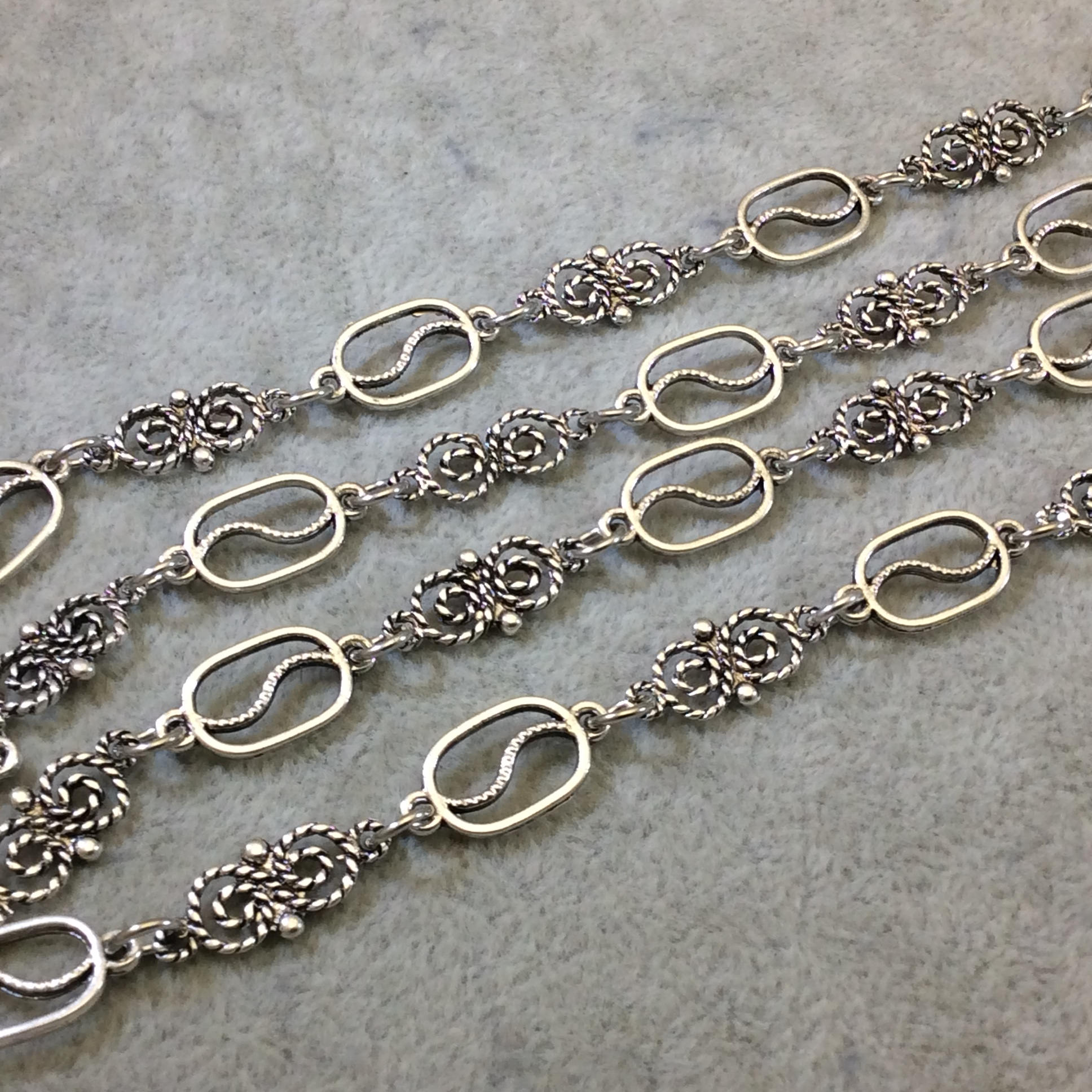 39" Silver Finish Chain and Swirl Necklace  14mm Open Links - Smooth and Twisted Design - No Clasp - Sold Individually As Shown!