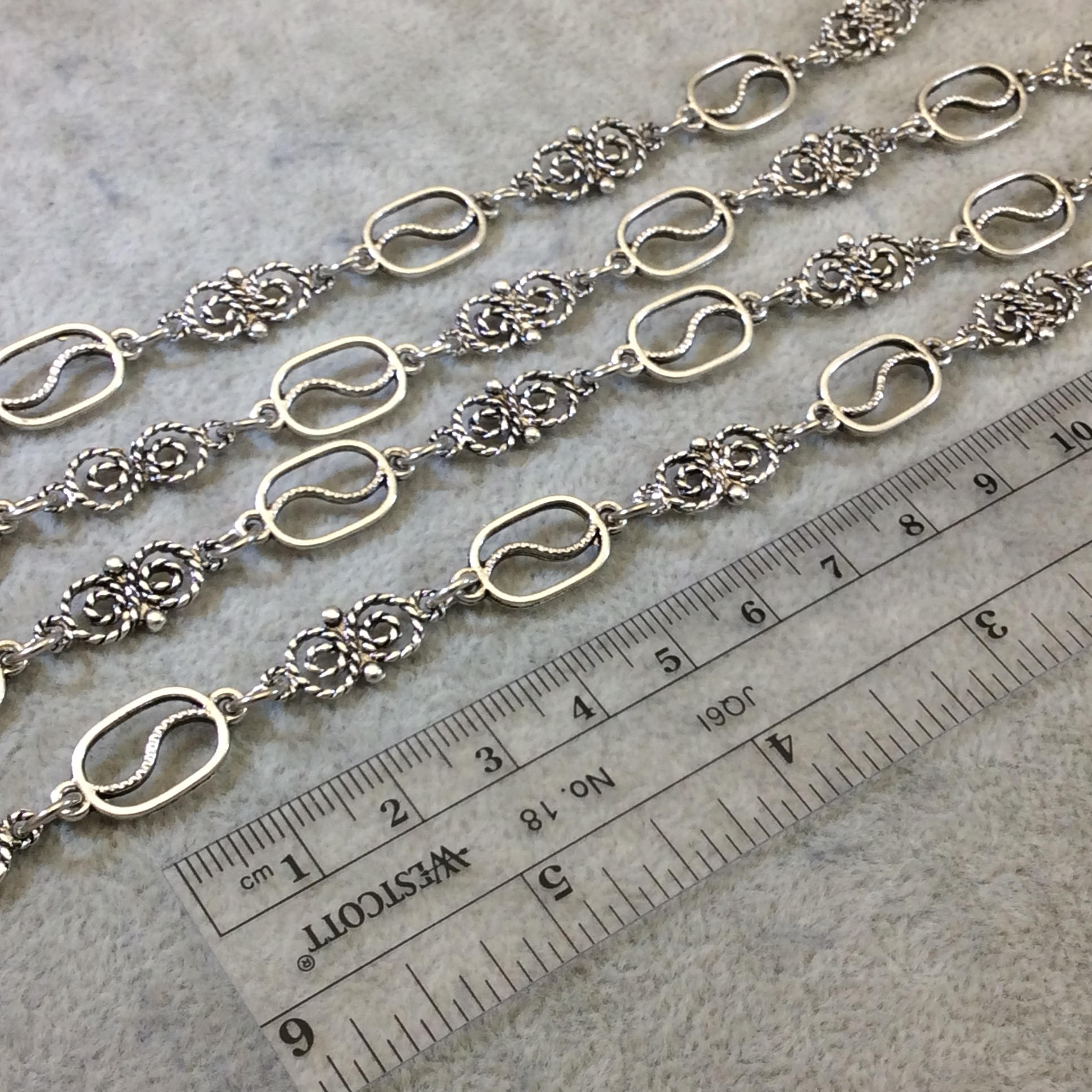 39" Silver Finish Chain and Swirl Necklace  14mm Open Links - Smooth and Twisted Design - No Clasp - Sold Individually As Shown!