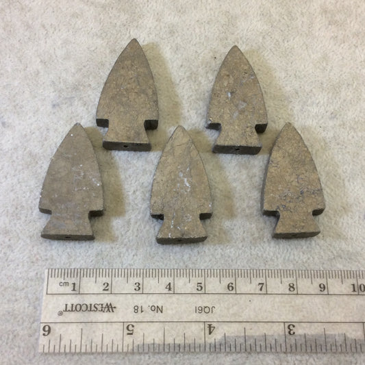 Half-Drilled Matte Arrow Shaped Natural Pyrite Pendant with 1mm Drilled Half Hole - Measures 20mm x 40mm, Approx. - Individual, Random