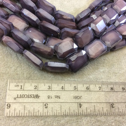 Chinese Crystal Beads | 13mm x 18mm Glossy Finish Faceted Opaque Purple Rectangle Glass Beads