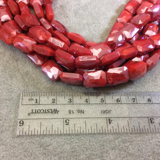 10mm x 14mm Glossy Finish Faceted Opaque Bright Red Chinese Rectangle Beads - Sold by 12.5" Strands (Approx. 22 Beads) (CC10140-8)