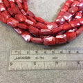 10mm x 14mm Glossy Finish Faceted Opaque Bright Red Chinese Rectangle Beads - Sold by 12.5" Strands (Approx. 22 Beads) (CC10140-8)