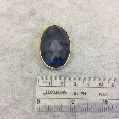 Labradorite Bezel | Single OOAK Gold Plated Faceted Natural Iridescent Oval Shaped Focal Pendant "L4" - Measuring 25mm x 38mm