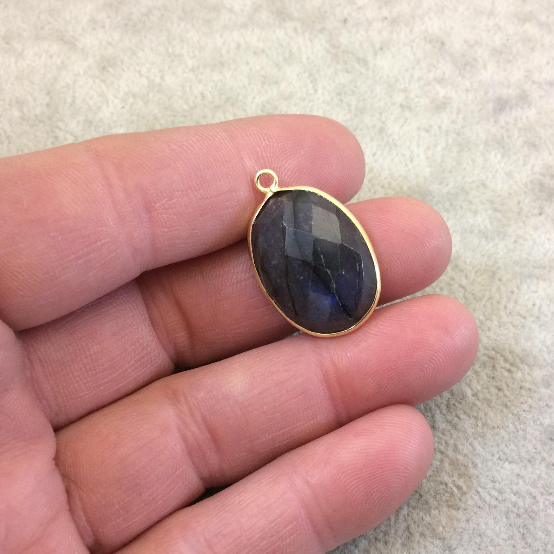 Labradorite Bezel | Single OOAK Gold Plated Faceted Natural Iridescent Oval Shaped Focal Pendant "L5" - Measuring 16mm x 22mm