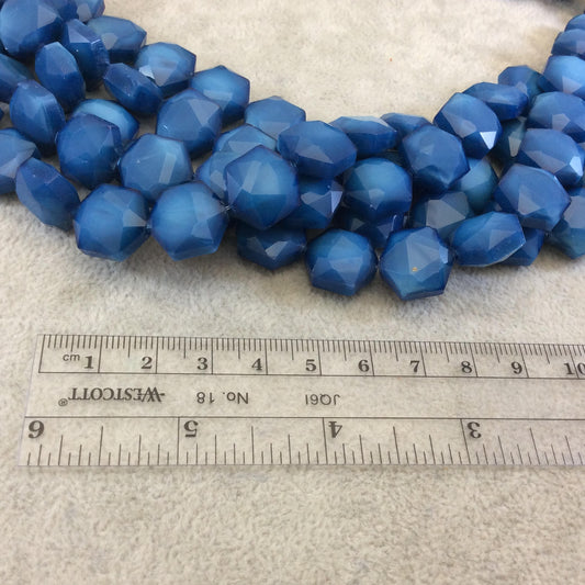 15mm x 15mm Glossy Finish Faceted Cerulean Blue Chinese Crystal Hexagon Beads - Sold by 12.5" Strands (Approx. 24 Beads) - (CC15150-24)