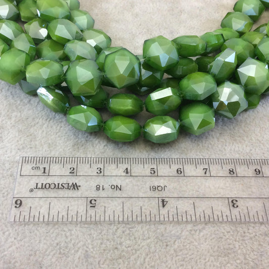 Chinese Crystal Beads | 15mm x 15mm Glossy Finish Faceted Bright Green Hexagon Glass Beads
