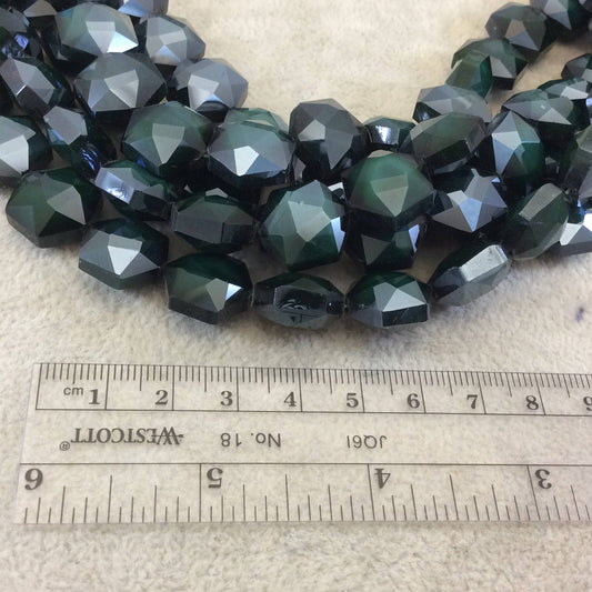 15mm x 15mm Glossy Finish Faceted Deep Pine Green Chinese Crystal Hexagon Beads - Sold by 12.5" Strands (Approx. 24 Beads) - (CC15150-23)