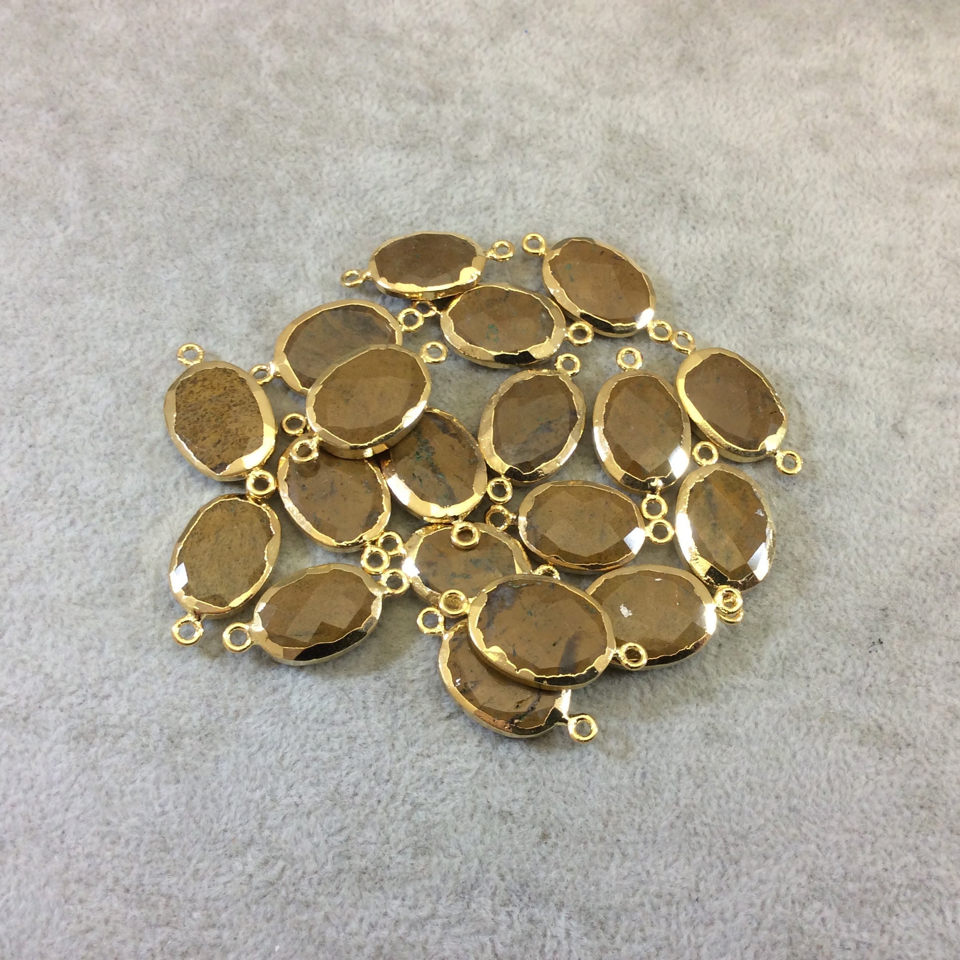 Single Gold Electroplated Natural Brown African Opal Horizontal Faceted Oval Shaped Connector - Three Sizes Available! Randomly Selected