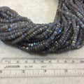 2-3mm x 4.5-5.5mm Faceted Labradorite Rondelle Shaped Beads w/ .5mm Holes - 10" Strand (~92 Beads) - High Quality Hand-Cut Indian Gemstone