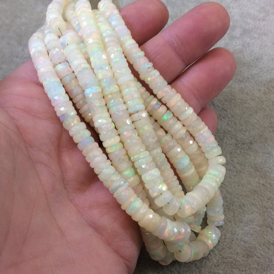 4-7.5mm Faceted Rainbow Pinfire Ethiopian Opal Graduated Heishi Shaped Beads - 17" Strand (Approx. 194 Beads) - High Quality Indian Gemstone